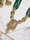Ishhaara Green Oval Long Pendant Necklace