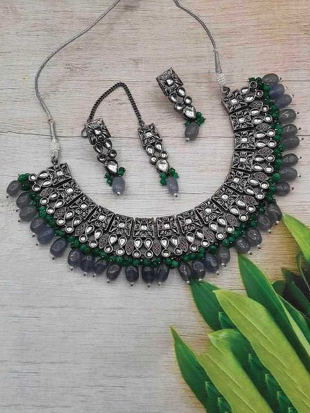 Ishhaara Oxidised Square Block Necklace Set