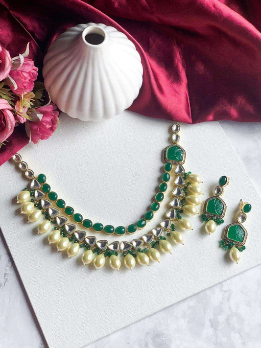 Ishhaara Patchi Kundan 2 Line Baroque Pearl Necklace
