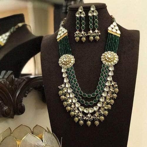 Ishhaara Patchi Side Patch Precious Stone Layered Necklace Set