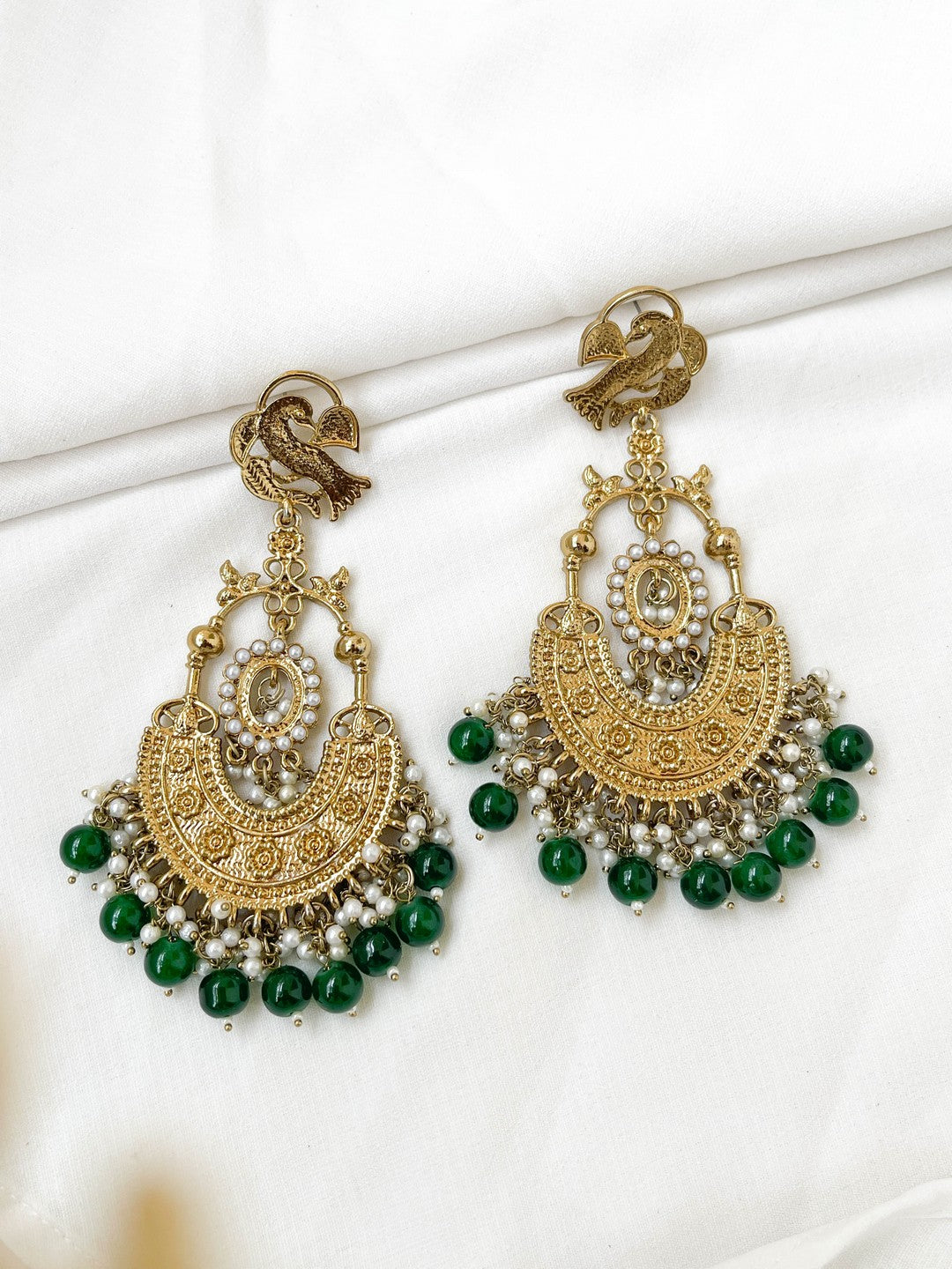 Ishhaara Peacock Shaped Stones And Beads Chandbalis