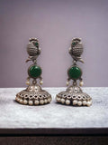 Ishhaara Green Peacock Silver Oxidised Traditional Jhumka Earings