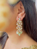 Ishhaara Green Pearl Beaded Kundan Earrings