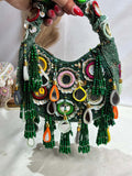 Ishhaara Green Pearl Blossom Delight Clutch Moon Bag