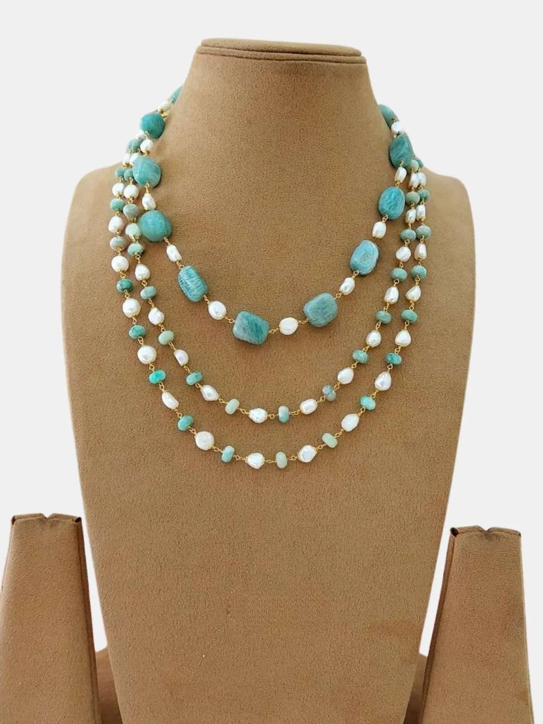 Ishhaara Green Pearl Embellished Layered Necklace