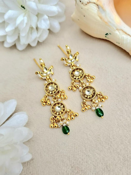 Ishhaara Green Pearl Kundan Dangler Earrings - handcrafted Indian jewellery