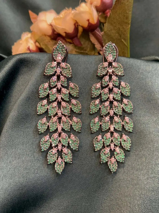 Ishhaara Green Petal Dreams Delicate Floral Drop Earrings