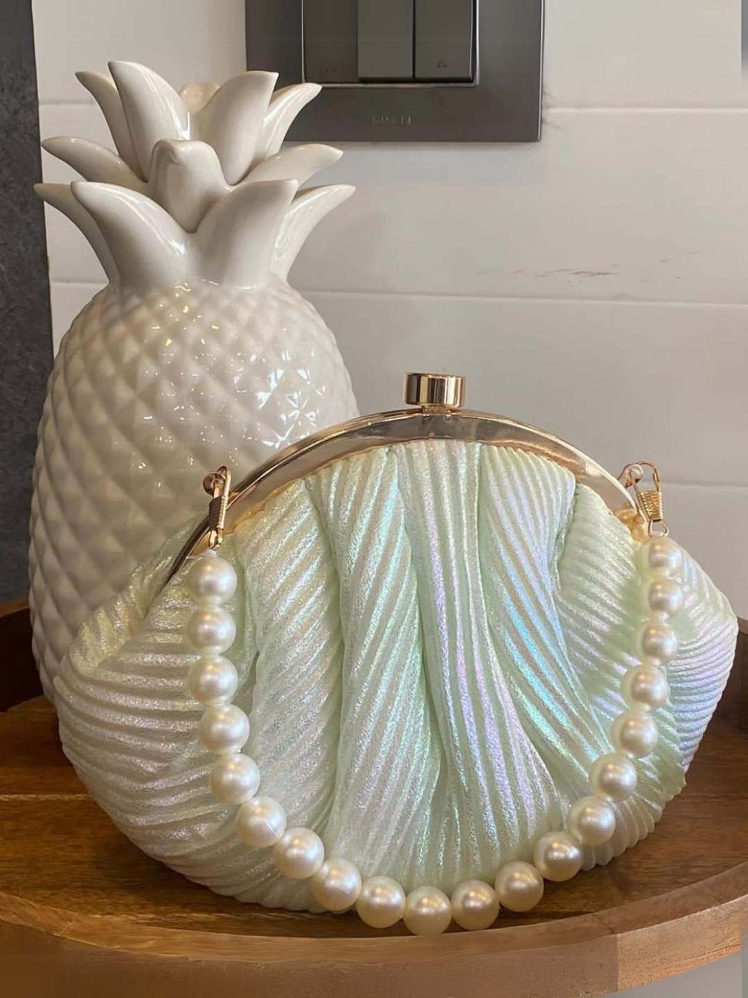 Ishhaara Green Pleated Batua Bags