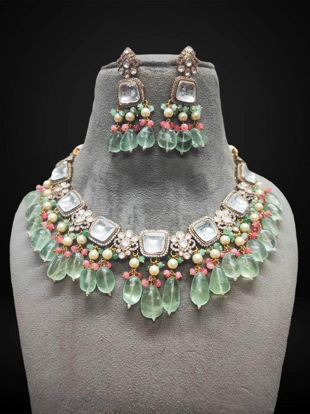 Ishhaara Pink Polki Brass Designer Necklace Set