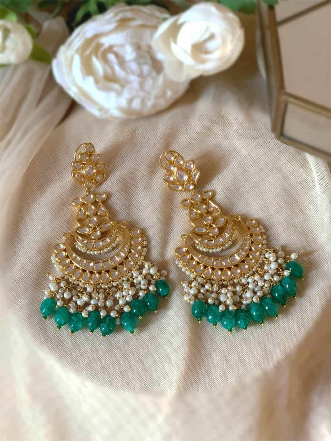 Ishhaara Polki Chandbali Droplet Earring Green