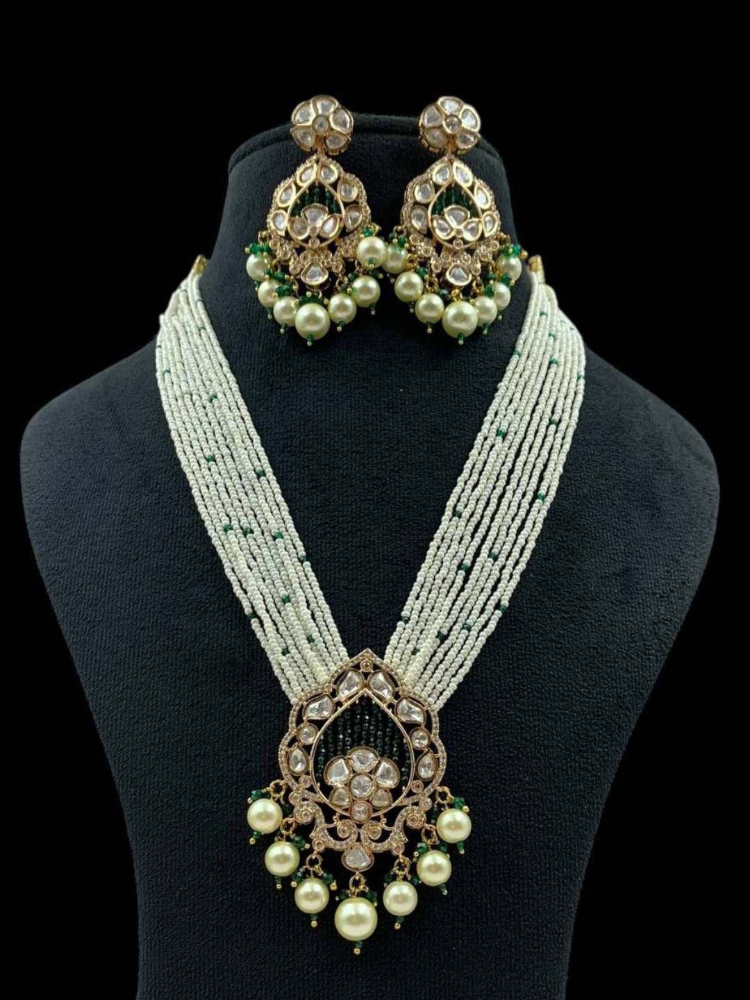 Ishhaara Green Polki Kundan Ad Stone Victorian Style Long Necklace