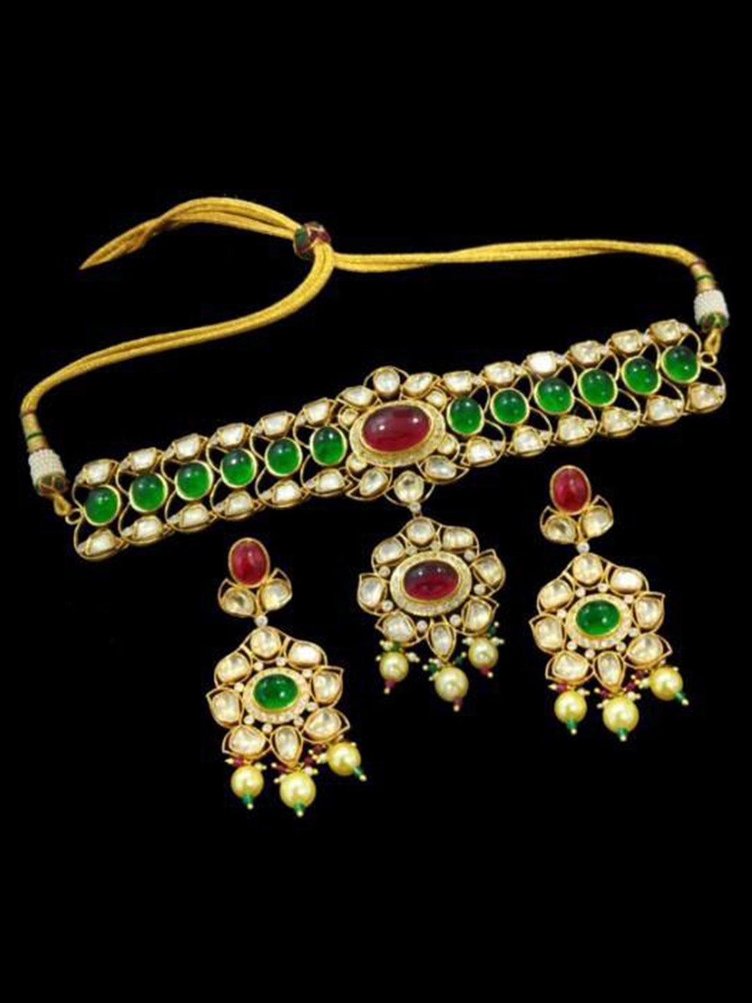 Ishhaara Polki Ruby Emerald Choker And Earring Set