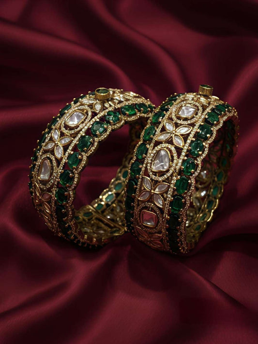 Ishhaara Green Premium Moissanite Polki Openable Bangles