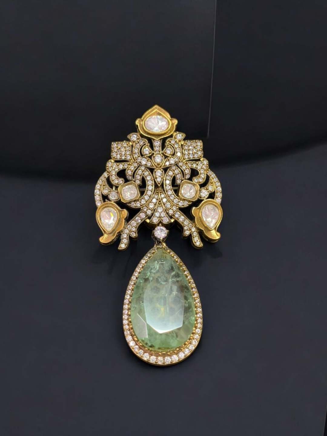 Ishhaara Green Premium Uncut Polki Groom Brooch