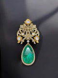 Ishhaara Green Premium Uncut Polki Groom Brooch