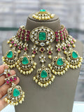 Ishhaara Green Radiant Polki Choker With Emerald Beads