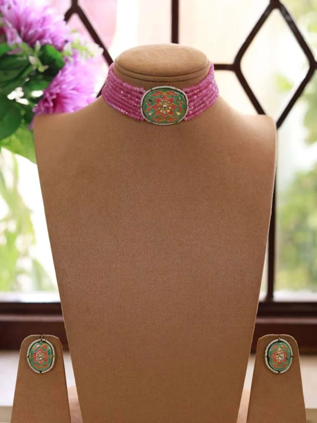 Ishhaara Green Rajasthani Kundan Choker Necklace Set