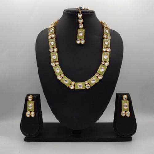 Ishhaara Rectangular Block Meena Kundan Necklace Set