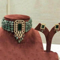 Ishhaara Green Rectangular Stone Pendant Choker Necklace Set