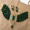 Ishhaara Green Rectangular Victorian Necklace Set