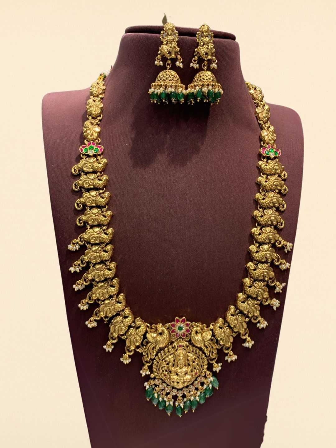 Ishhaara Gold Regal Jadau Lakshmi Peacock Designed Long Necklace