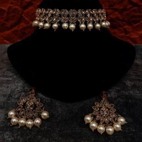 Ishhaara Black Reverse AD Choker With Pearl Beads