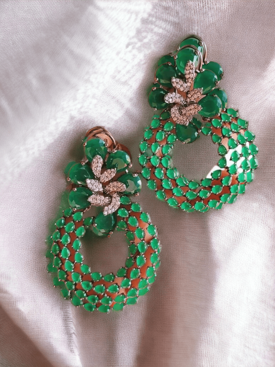 Ishhaara Green Round Colorful Glam Rhinestone Earrings