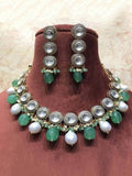 Ishhaara Green Round Patchi Semi Precious Necklace