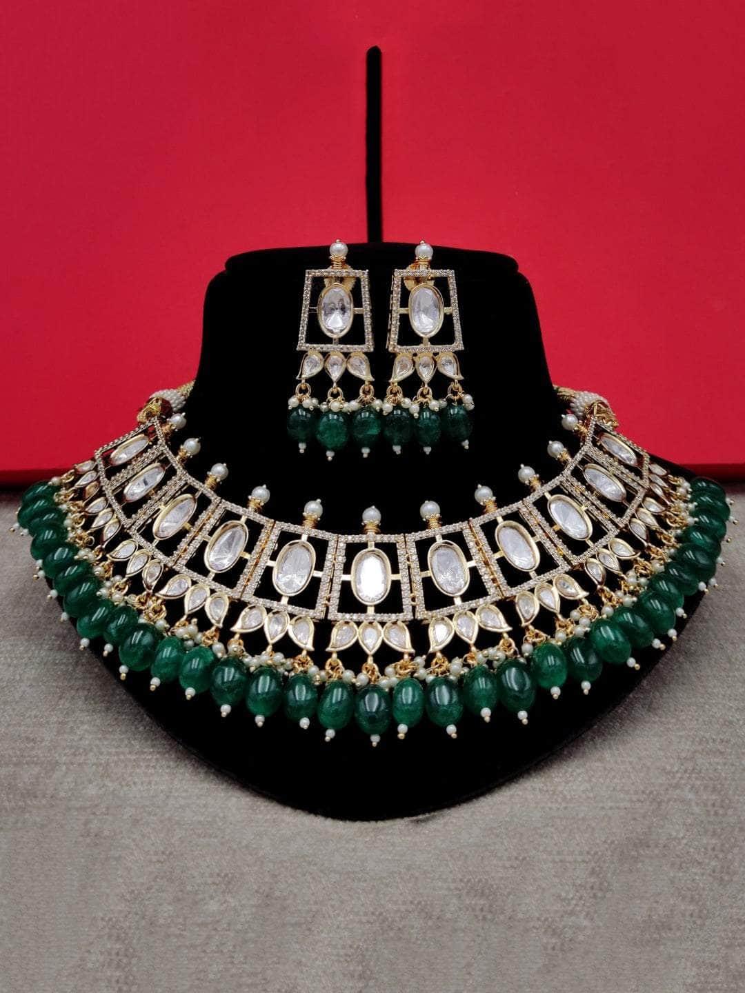 Ishhaara Green Royal Kundan Pearl Necklace