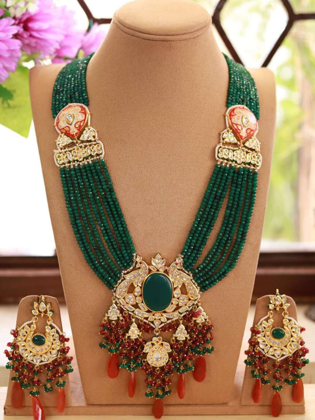 Ishhaara Green Royal Peacock Necklace Set