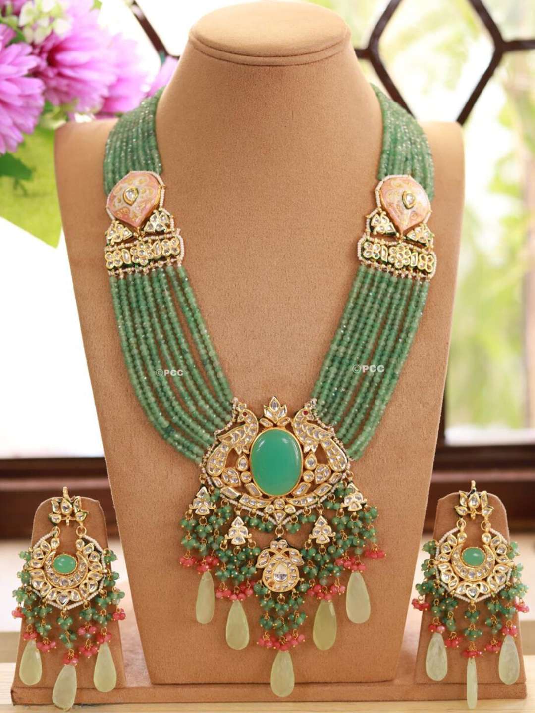 Ishhaara Green Royal Peacock Necklace Set