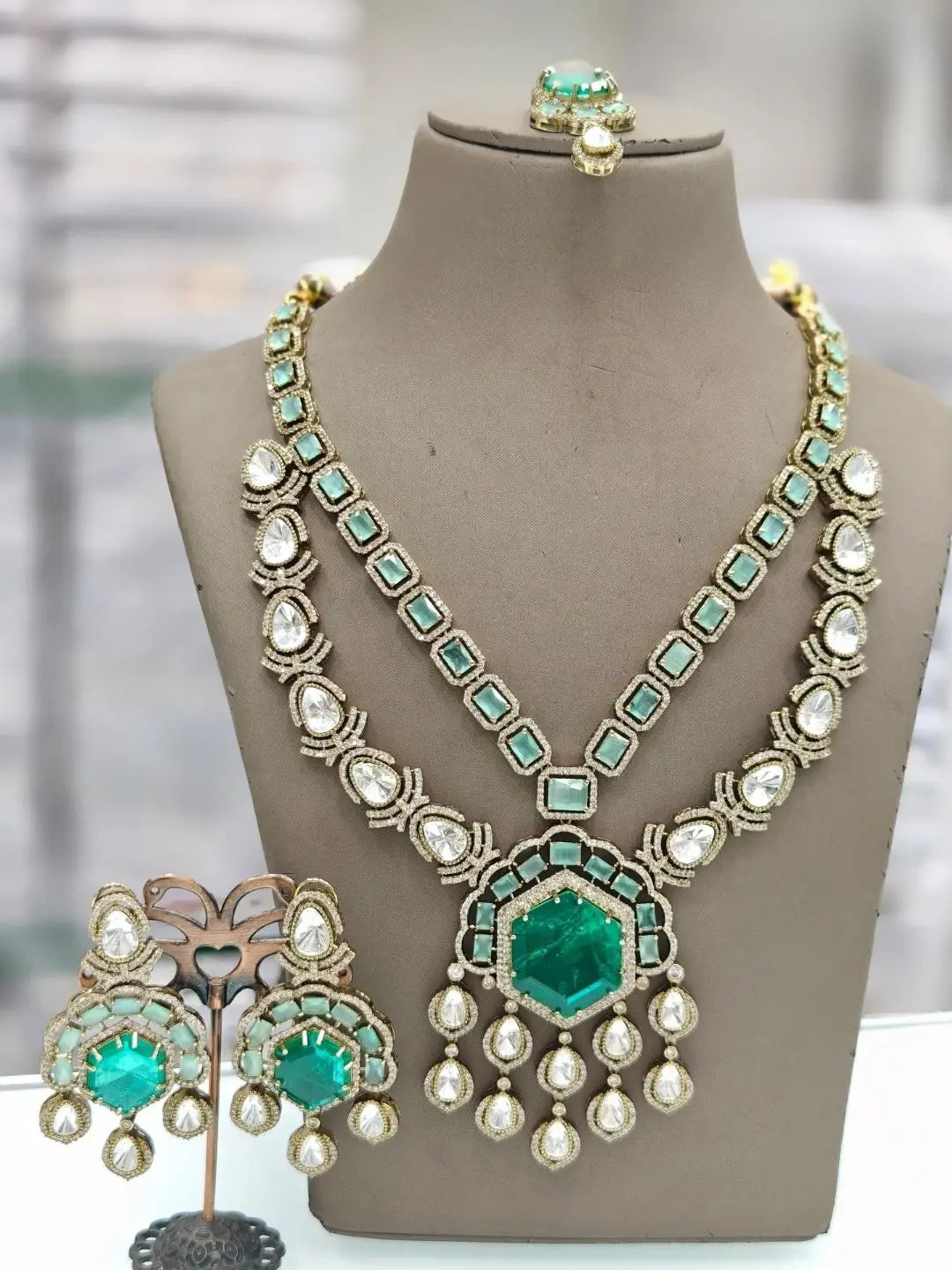 Ishhaara Green Sabyasachi Inspired Long Victorian Necklace Set