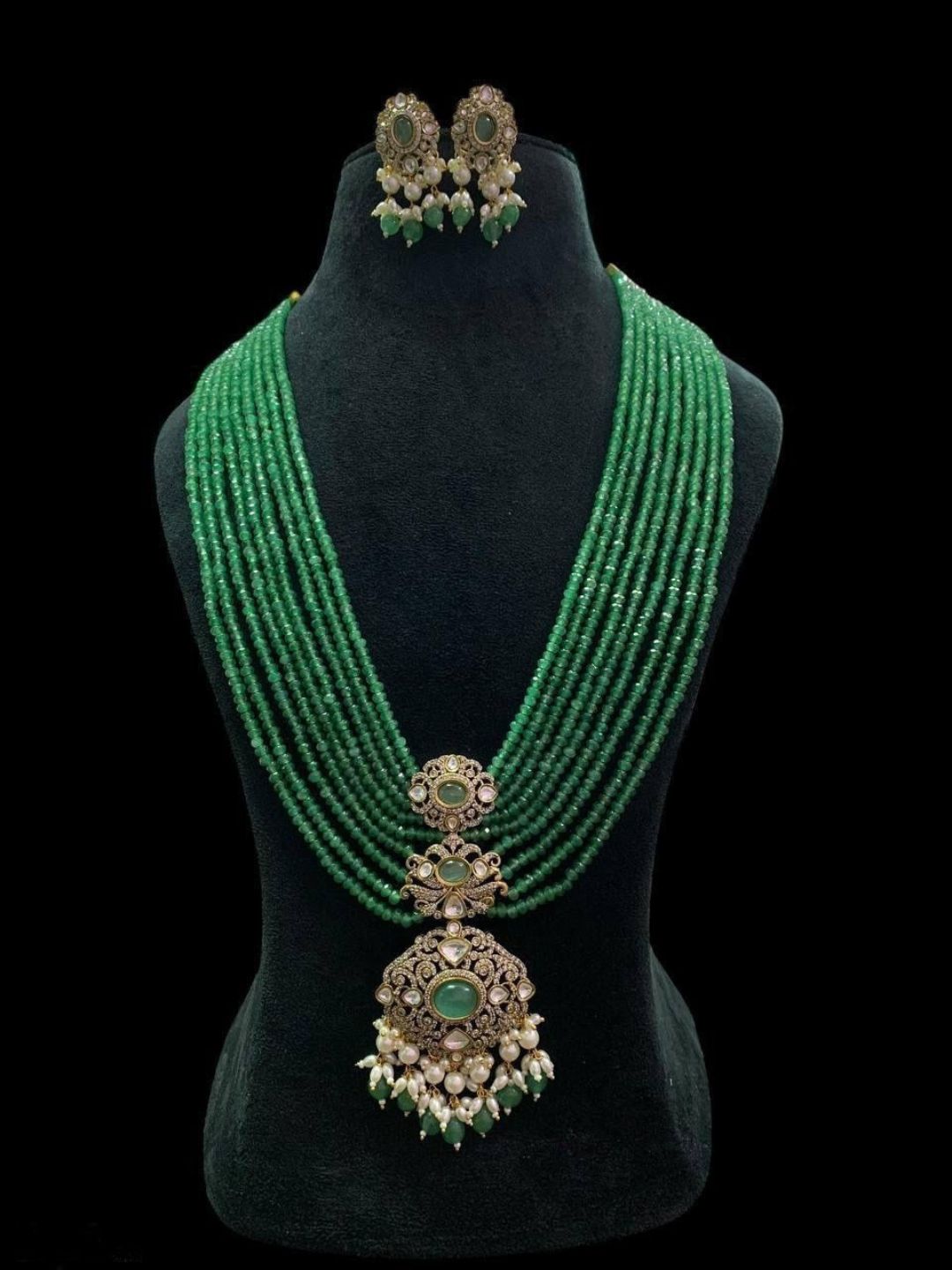 Ishhaara Green Sapphire Long Victorian Necklace