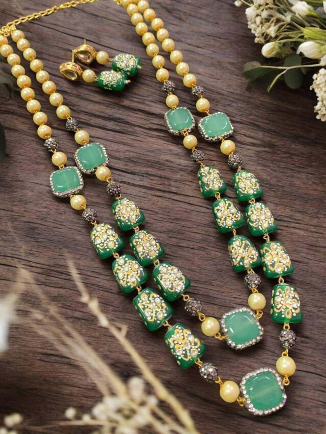 Ishhaara Green Semiprecious Stone Studded Double Layered Mala