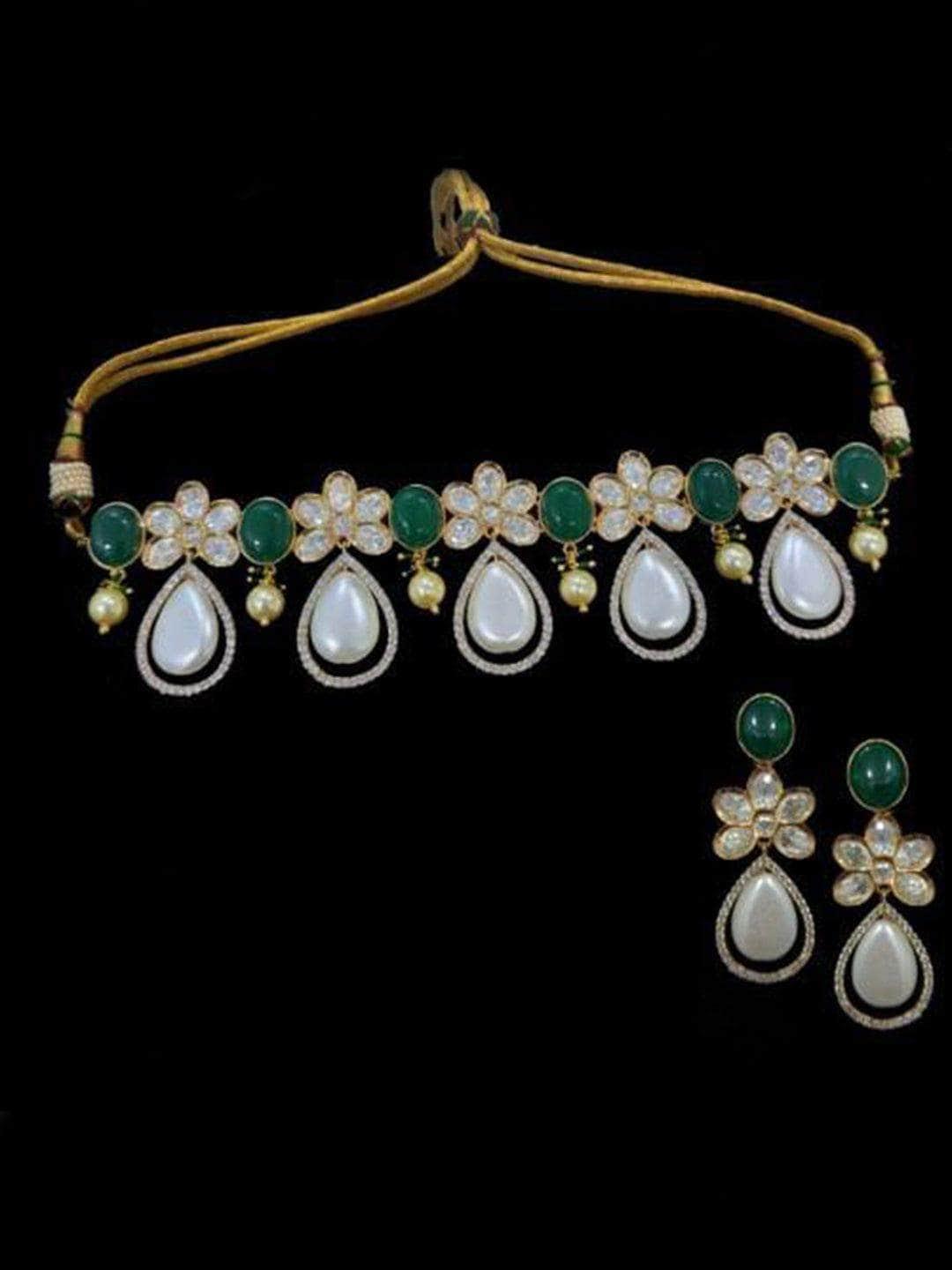 Ishhaara Shell Pearl Drop Choker And Earring Set