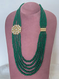 Ishhaara Green Side Brooch Pearl Necklace