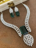 Ishhaara Green Silver Finish Ad Necklace Set