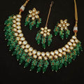 Ishhaara Green Simple Kundan Beads Necklace Teeka Set