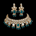 Ishhaara Green Simple Kundan Drop Hanging Necklace Set
