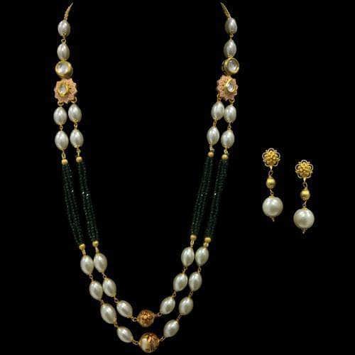 Ishhaara Green Simple Meena 2 Layered Necklace Set