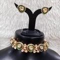 Ishhaara Green Simple Meena Kundan Ad Choker Necklace Set
