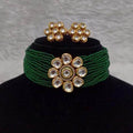 Ishhaara Green Simple Moti Kundan Choker Necklace Set