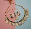Ishhaara Green Simple Multi Flower Motif Necklace Set