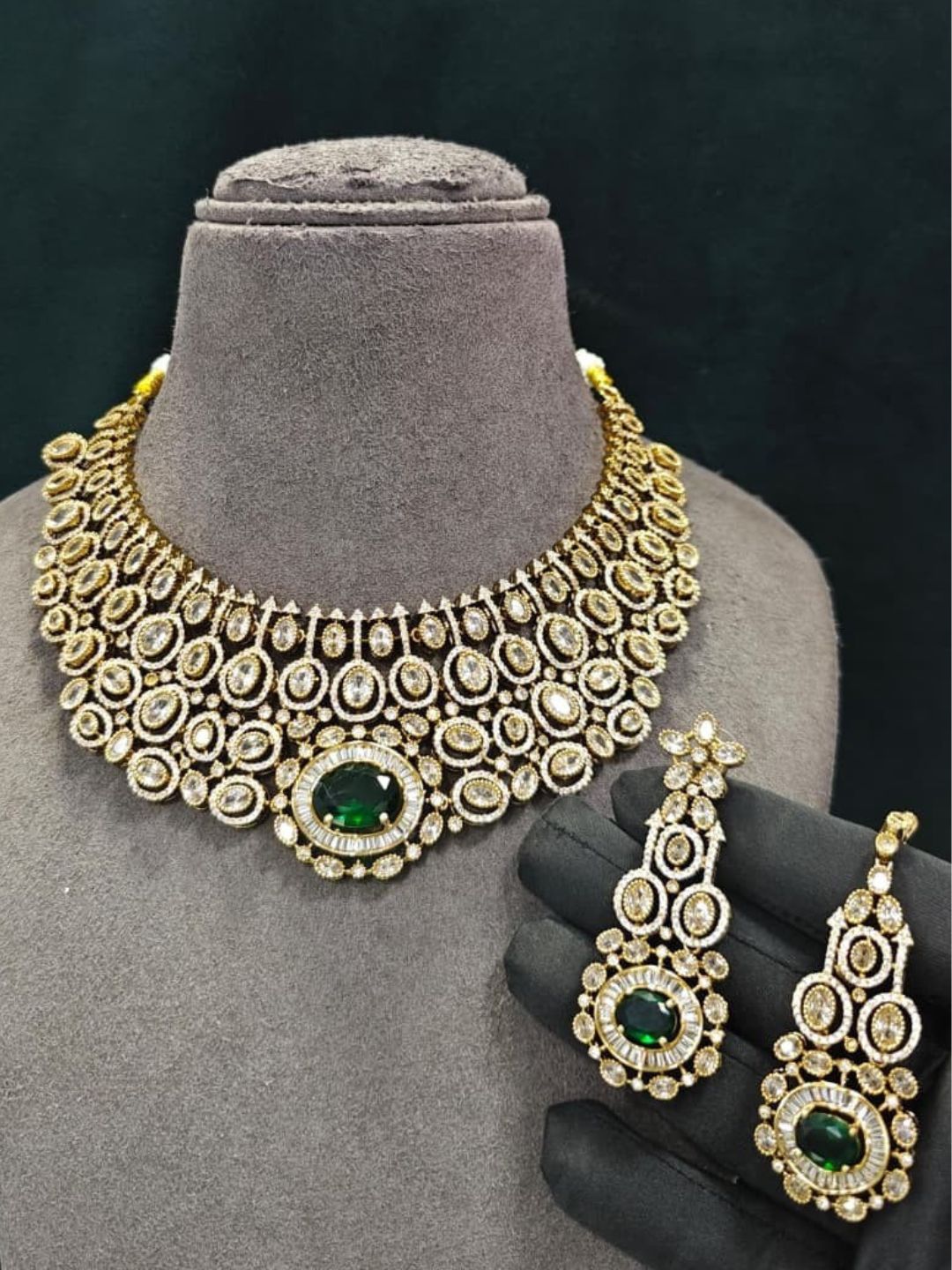 Ishhaara Green Stone Choker Bridal Necklace