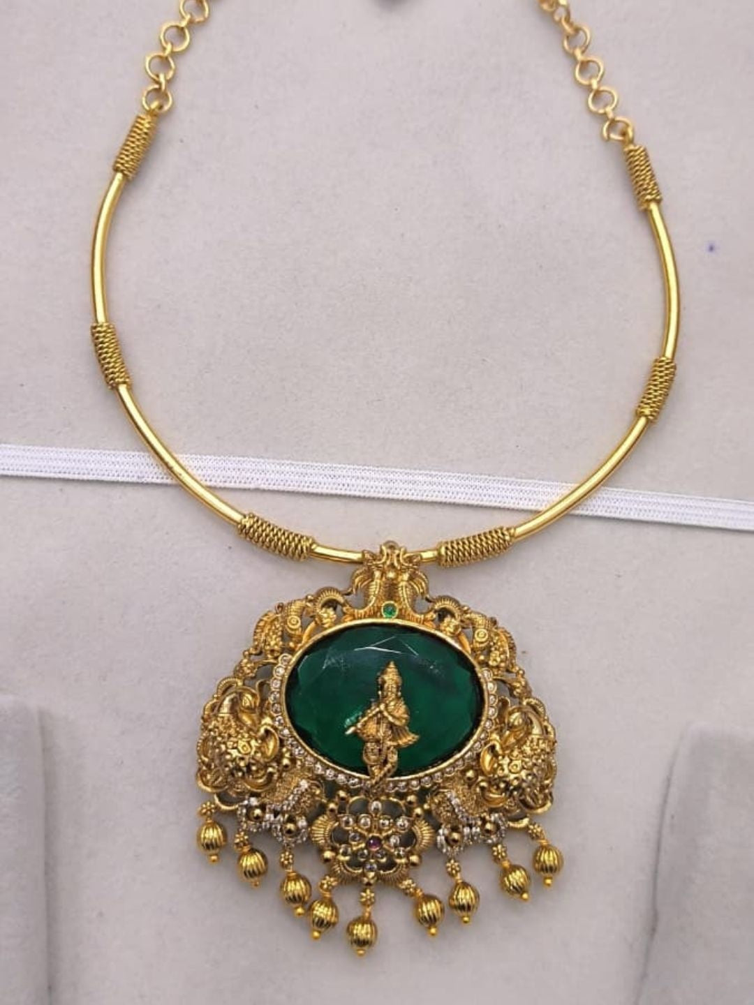 Ishhaara Green Stone Krishna Pendant Necklace - handcrafted Indian jewellery
