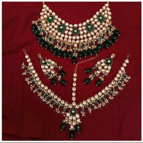 Ishhaara Green Stone Semi Bridal Necklace Set