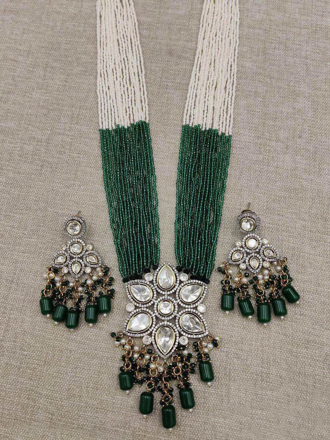 Ishhaara Pink Stone Studded Long Necklace Set