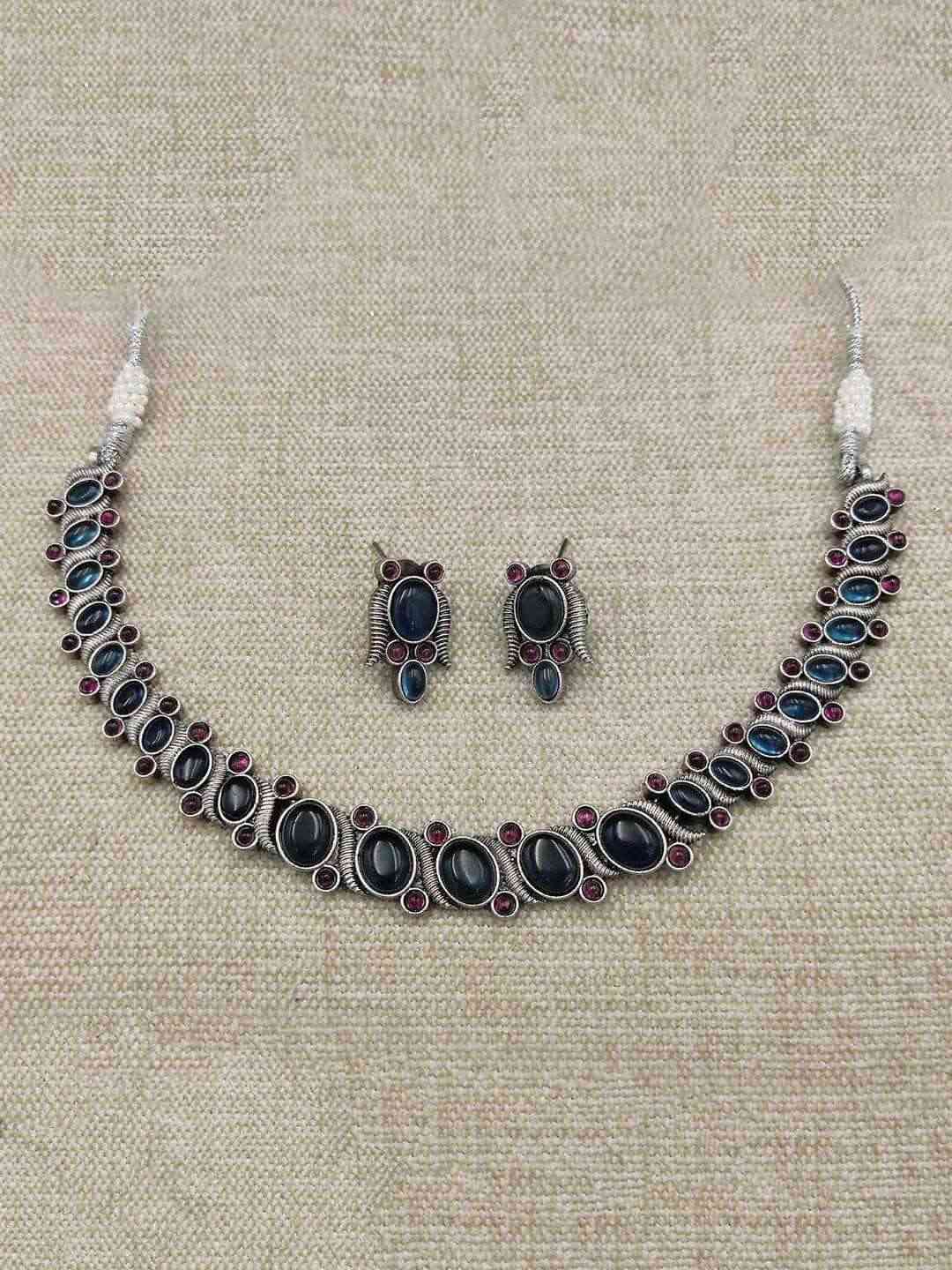 Ishhaara Stone Studded Oxidized Choker Set