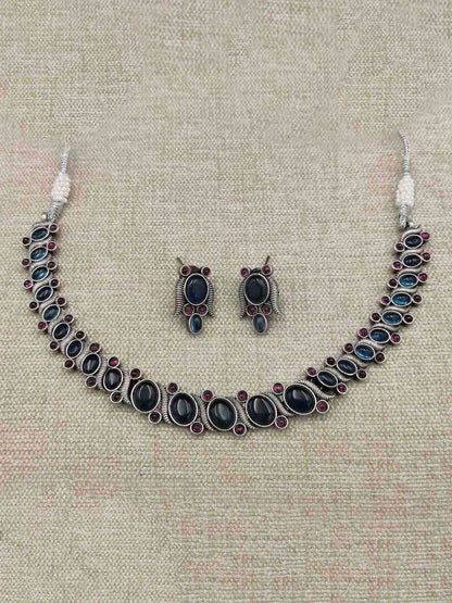 Ishhaara Stone Studded Oxidized Choker Set