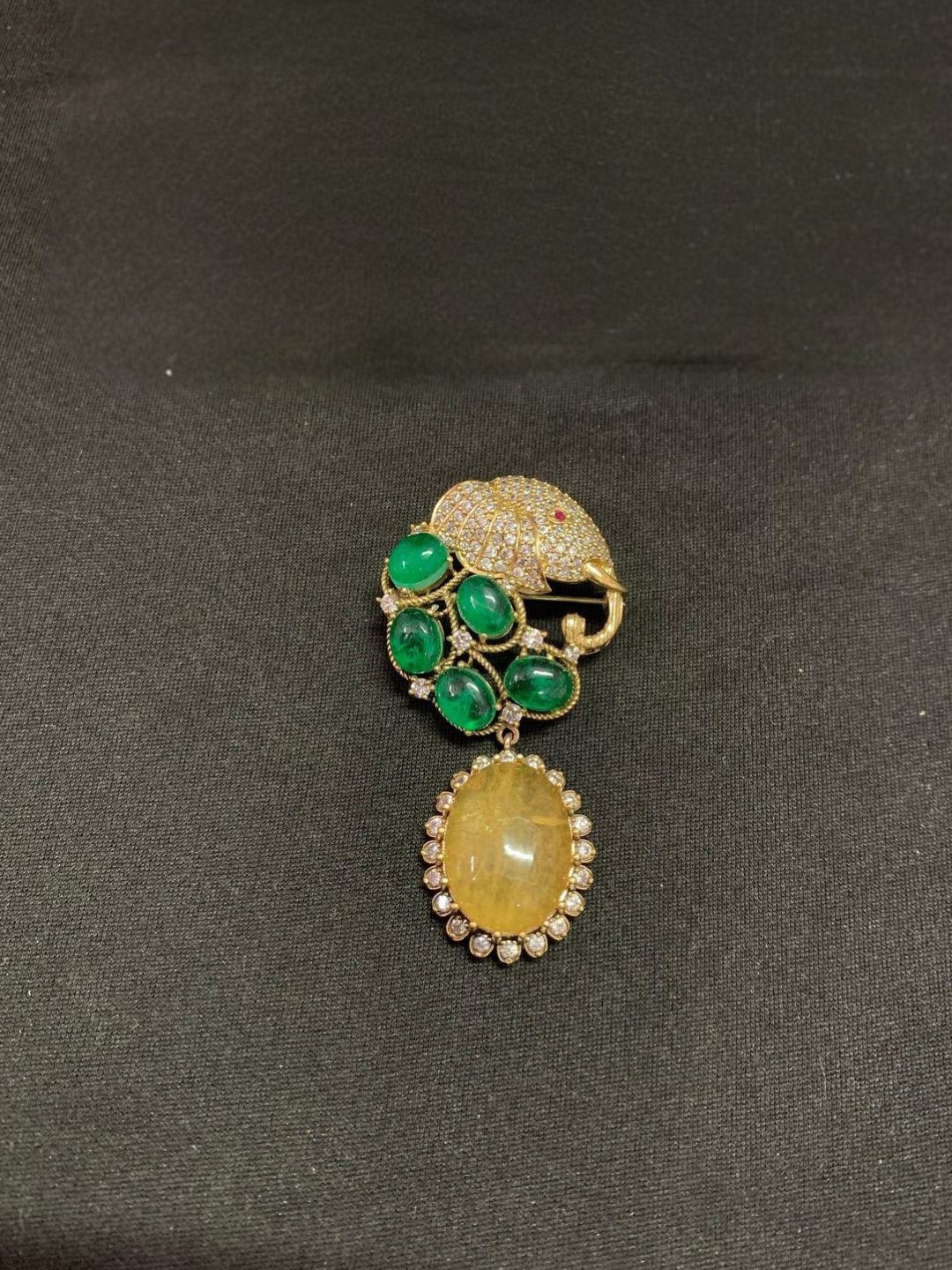 Ishhaara Green Stones And Beads Studded Emerald Brooch